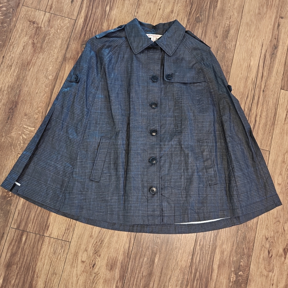 Brooks Brothers‎ Linen Plaid Rain Poncho Women's Medium Button Down Purple